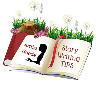 Image of storybook with Justiss Goode logo and title.