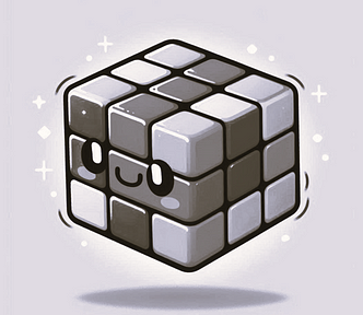 A black and white cartoon image of a Rubik’s cube.