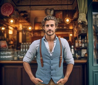 AI generated image of a man in front of a bar