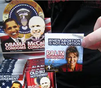 Novelty Political Condoms featuring Sara Palin, Obama and McCain