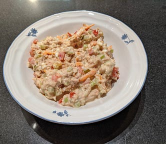 Photo by the author of a bowl of the tuna salad in the recipe