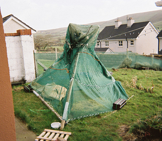 A tipi made of netting