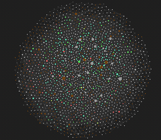 Thousands of colored dots on a black background.