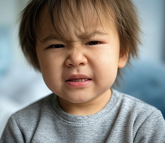 A small child looking very angry.