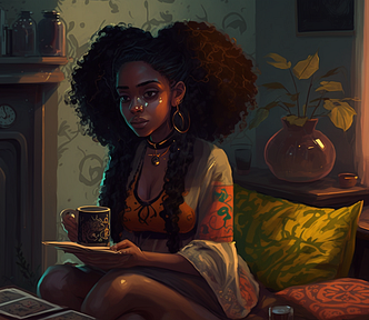 The black Brazilian woman sat in her cozy living room, sipping on her evening tea.