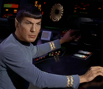 Actor Leonard Nimoy as Spock in a scene from the original Star Trek television series.