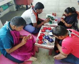 Special needs children working with crafts