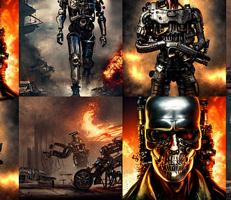 Collage of terminator-like images created by the author with Jasper Art — How Bloggers Can Use AI Image Generators To Crush The Competition