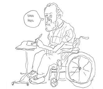 The author, giggling in a wheelchair.
