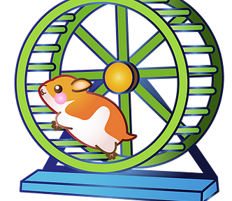 graphic of a hamster running inside an exercise wheel