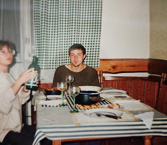 Alena, a beautiful middle-aged Czech woman drinking wine with me, the author in Havlíčkův Brod, Czech Republic