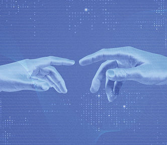 digital hands move towards each other to touch