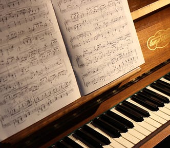 This shows a piano keyboard with a music book.