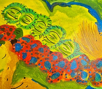 stunning artwork in orange, kiwi green, yellow, red