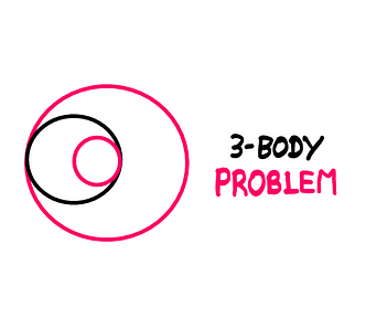 The Fascinating Story Of The Three-Body Problem — A sketch of three celestial bodies seen eclipsing each other with the text “3-body” problem written to the right of the sketch.