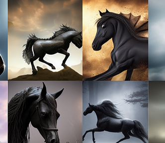 Collage of black horses in a fantasy style — How I Use Dark Horse SEO to Destroy My Blogging Competition