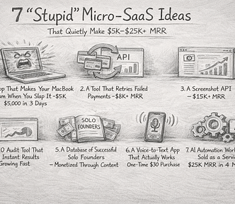 7 “Stupid” Micro-SaaS Ideas That Are Quietly Making $5K–$50K/Month dont make the image like cartoon make it like drawing