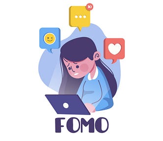 cartoon girl afraid of missing out on social media
