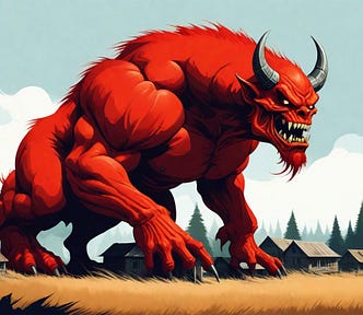 A huge red demon