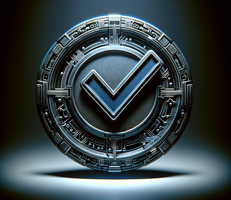 a verification badge, rendered in a dark, dystopian style, convey the themes of power, control, and surveillance associated with digital verification