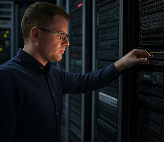 image of an IT guy blowing up a server