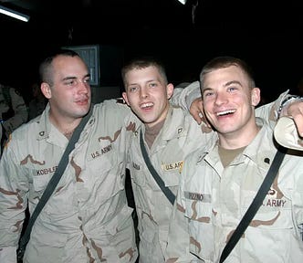 three US desert storm soldiers who volunteered to serve. (Veterans for Hire)