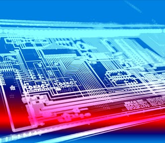 An LED panel with blue and red overlay