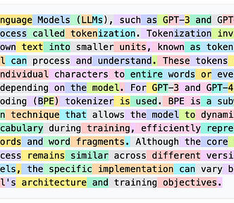 Tokenization example generated by Llama-3-8B. Each colored subword represents a distinct token.