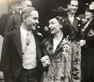 Doris and Roger Miles outside a church on their wedding day in 1942