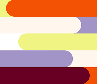 Colorful graphic of stripes with one rounded end in purples, oranges, and yellow. Designed by Kate Agena.