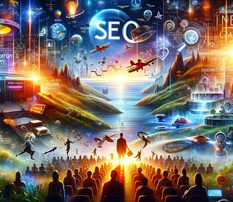 Group of people in a theater surrounded by images of SEO — Best Keywords to Get Massive Traffic Right Now