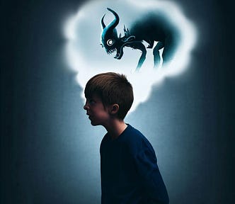 A boy imaging a demon