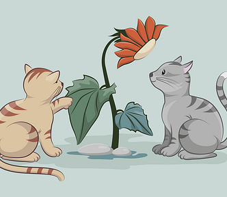 Illustration of two cats and a plant