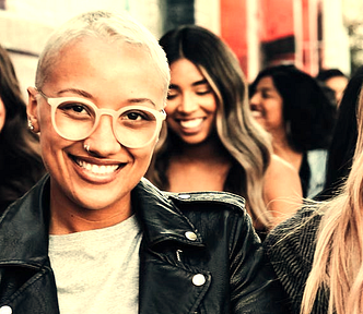 Smiling Lesbians in the street