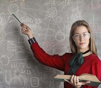 Girl pointing to a whiteboard