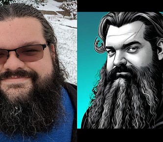 Side by side comparison of selfie of the author vs the generated headshot of the author.