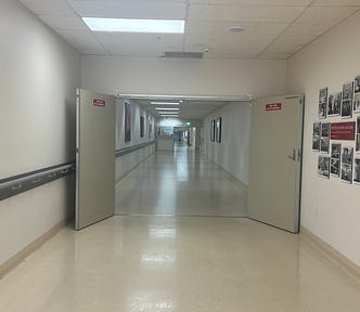 An empty hospital corridor/hallway