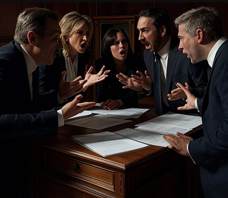 People arguing during the reading of a Last Will and Testament