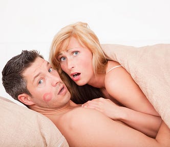 Couple caught cheating. An article that explains what to do if you’ve been cheated on.