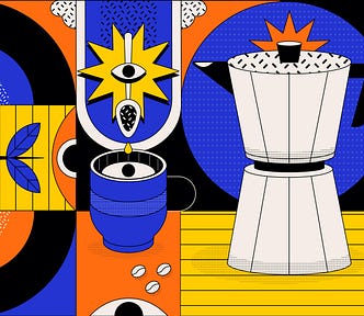Abstract bright illustration showing different objects on the tabls