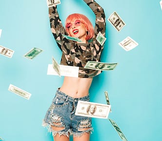I Write One Article Every Month And Get $2,000 Easily. Young beautiful hipster bad girl in trendy red summer clothes and earring in her nose