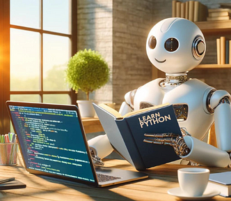 Robot learning Python in an office — Google AI Is Teaching Me Python