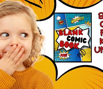 A toddler girl is looking at Blank Comic Book by Liana Milton which is the best gift for kids under $5