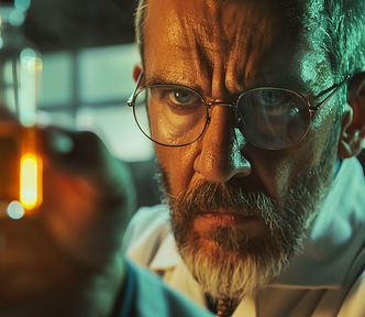 mad scientist doctor with evil looking bottle of medicine to cure a writer’s problem