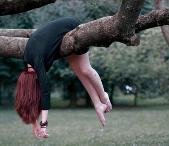 photo of a woman on a tree branch