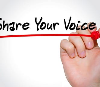 Hand writing inscription Share Your Voice with marker, concept