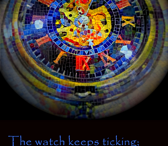 A mosaic image of my pocket watch with bright blue, orange, andyellow colors.