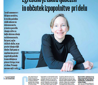 cover page of the article in slovenian, author sitting in photo