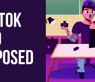 Cartoon blogger at a desktop with a camera — TikTok SEO