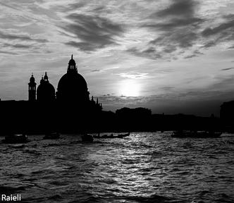 Venice at the sunset black and white